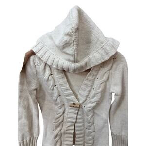 Vintage Y2K DKNY Hooded Cable Knit Cardigan Baby Doll Sweater Size Small